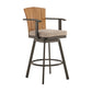 Luna 30 Inch Outdoor Swivel Barstool Chair, Rustic Teak Wood, Brown By Casagear Home