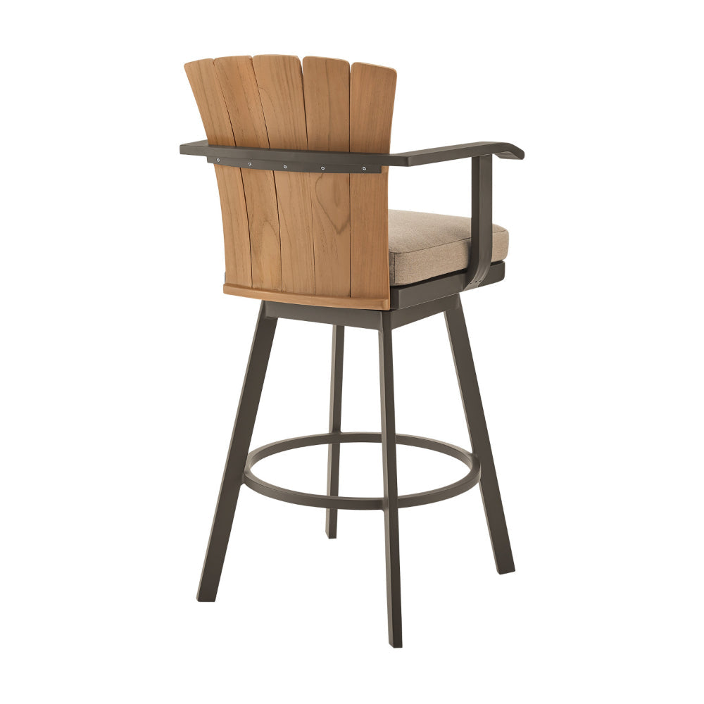 Luna 30 Inch Outdoor Swivel Barstool Chair Rustic Teak Wood Brown By Casagear Home BM315723