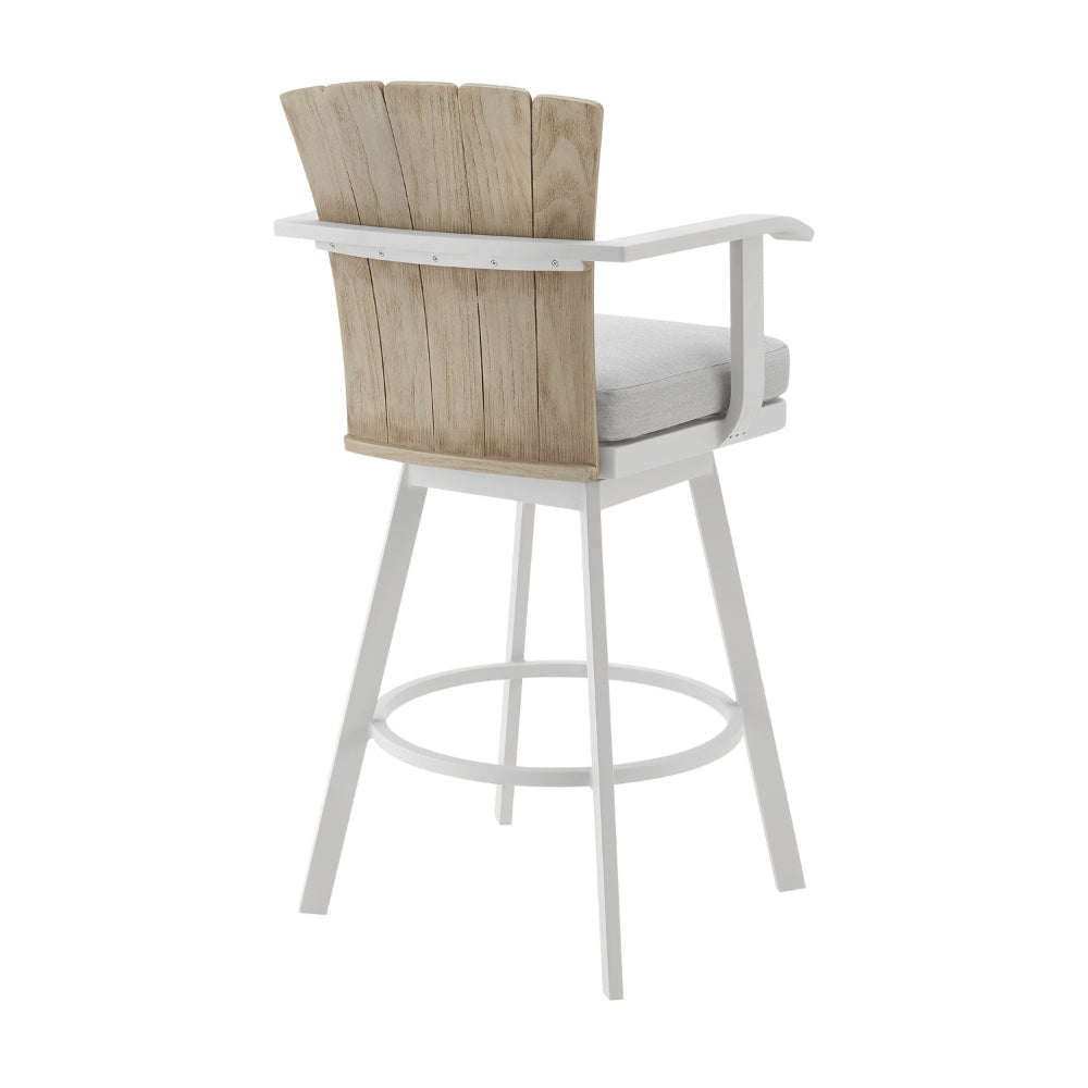 Luna 26 Inch Outdoor Swivel Counter Stool Chair Rustic Teak Wood White By Casagear Home BM315724