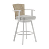 Luna 26 Inch Outdoor Swivel Counter Stool Chair, Rustic Teak Wood, White By Casagear Home