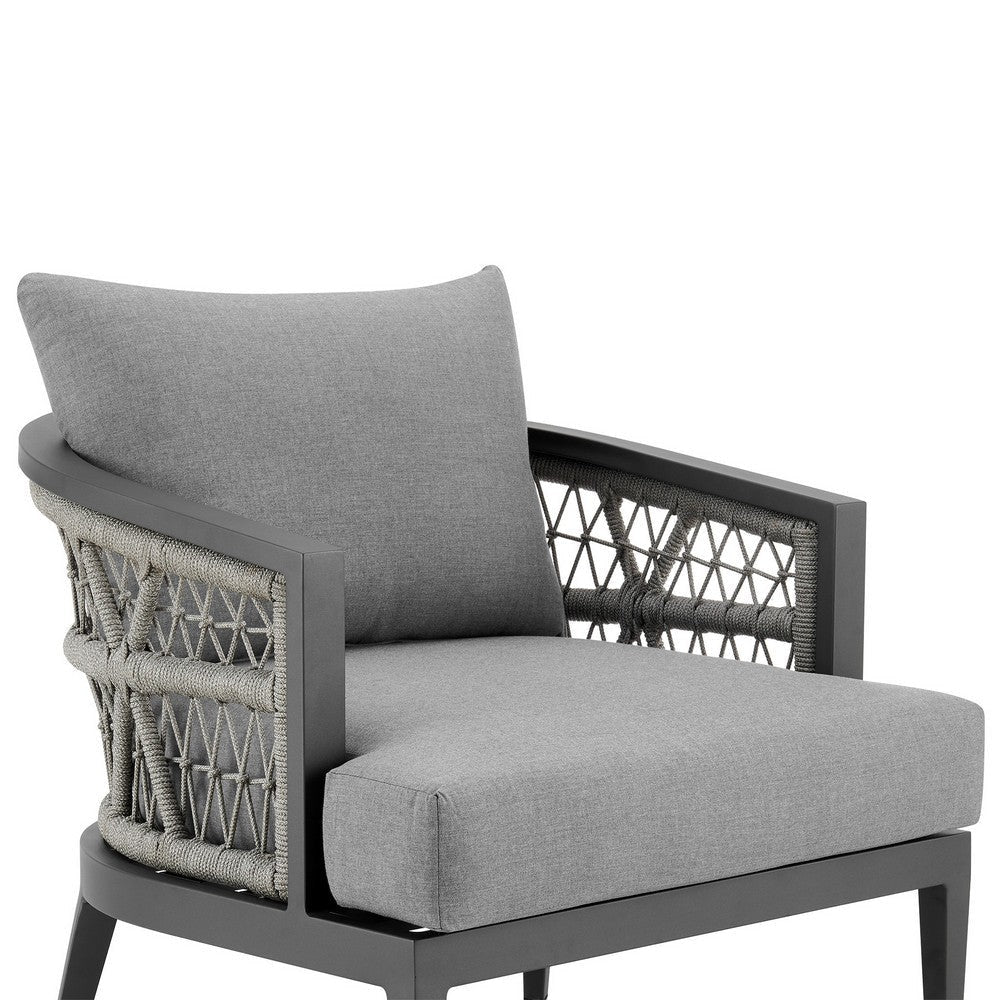 Hosa 30 Inch Outdoor Patio Armchair Sleek Aluminum Frame Gray Woven Rope By Casagear Home BM315726