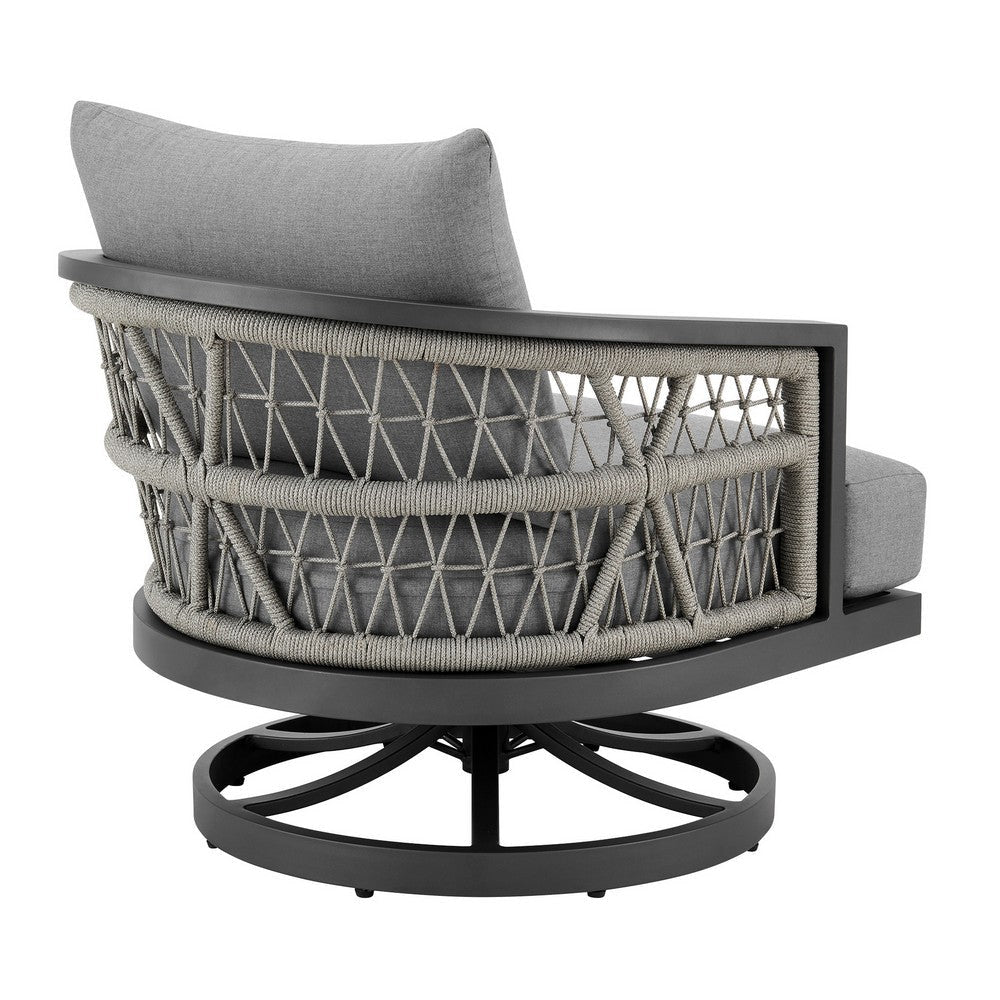 Hosa 30 Inch Outdoor Patio Swivel Armchair Gray Metal Frame Woven Rope By Casagear Home BM315728