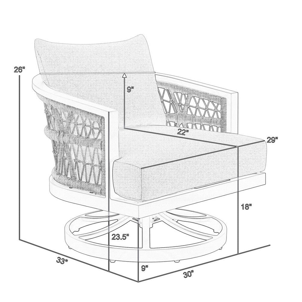 Hosa 30 Inch Outdoor Patio Swivel Armchair Gray Metal Frame Woven Rope By Casagear Home BM315728