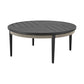 Hosa 42 Inch Outdoor Coffee Table, Black Round Slatted Top, Gray Rope Apron By Casagear Home