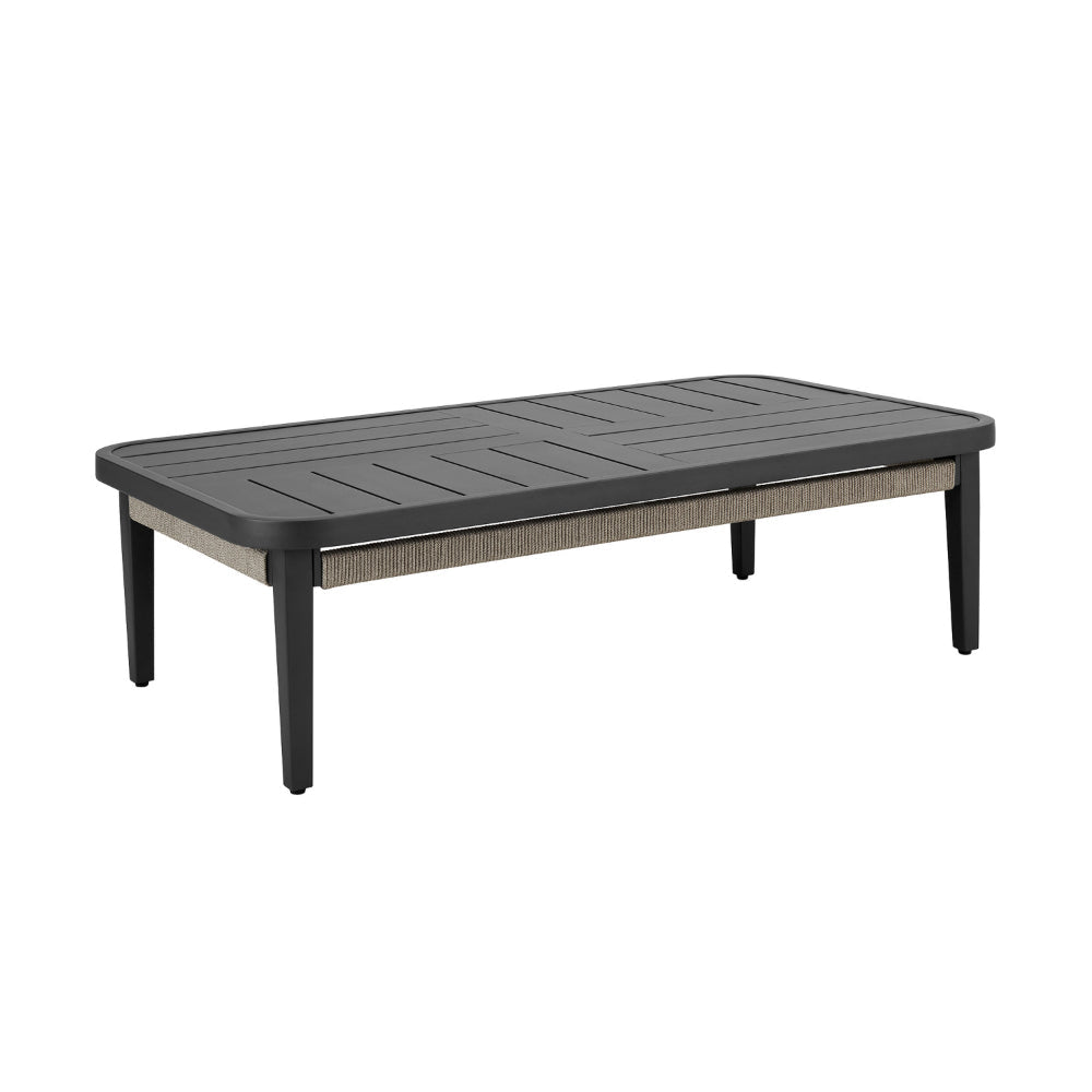 Hosa 50 Inch Outdoor Coffee Table Rectangular Slatted Top Gray Rope Apron By Casagear Home BM315730