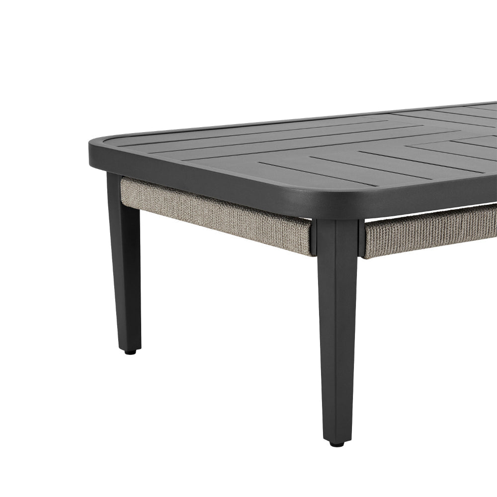 Hosa 50 Inch Outdoor Coffee Table Rectangular Slatted Top Gray Rope Apron By Casagear Home BM315730