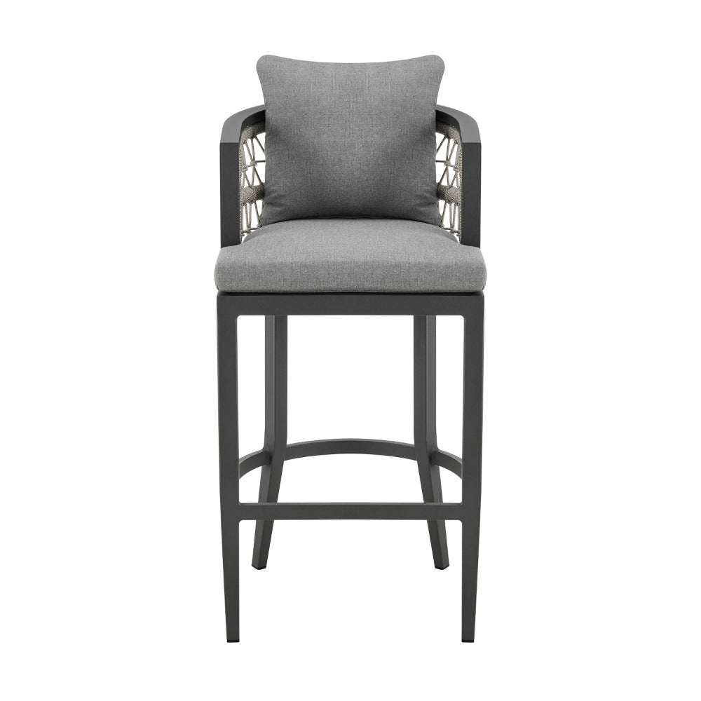 Hosa 26 Inch Outdoor Patio Counter Stool Chair Gray Aluminum Woven Rope By Casagear Home BM315732