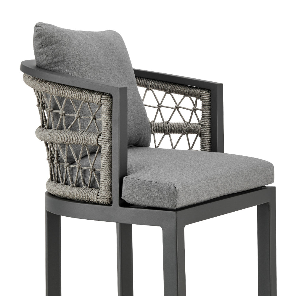 Hosa 26 Inch Outdoor Patio Counter Stool Chair Gray Aluminum Woven Rope By Casagear Home BM315732