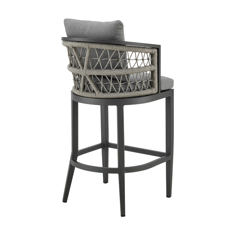 Hosa 30 Inch Outdoor Patio Barstool Chair Gray Aluminum Woven Rope By Casagear Home BM315733