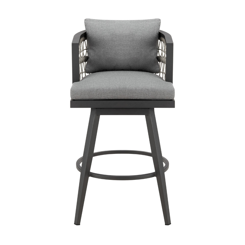 Hosa 26 Inch Outdoor Swivel Counter Stool Chair Gray Aluminum Woven Rope By Casagear Home BM315734