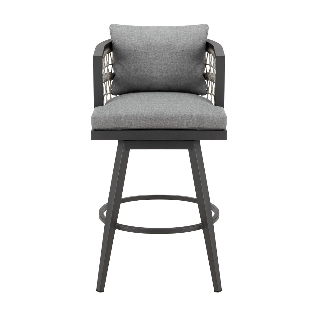 Hosa 26 Inch Outdoor Swivel Counter Stool Chair Gray Aluminum Woven Rope By Casagear Home BM315734