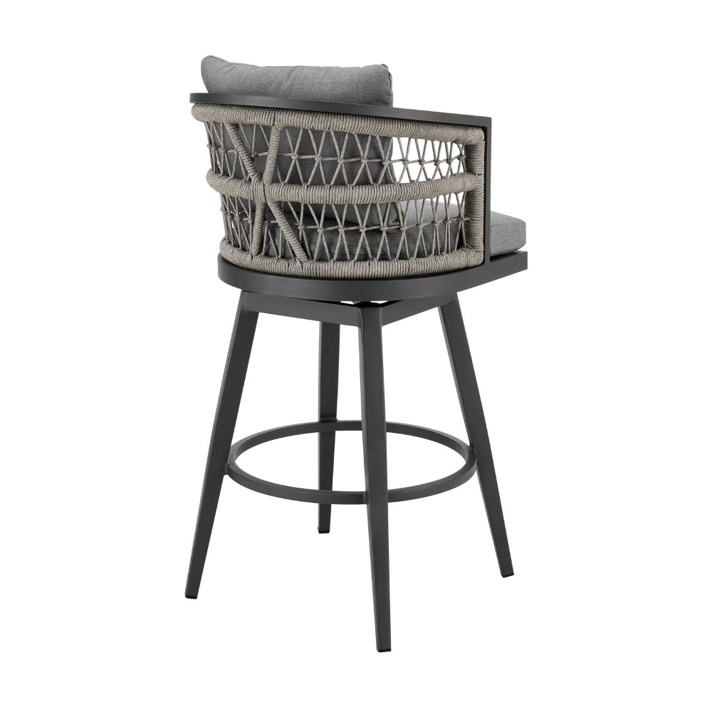 Hosa 26 Inch Outdoor Swivel Counter Stool Chair Gray Aluminum Woven Rope By Casagear Home BM315734