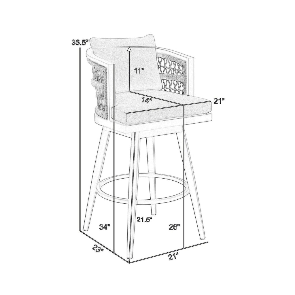 Hosa 26 Inch Outdoor Swivel Counter Stool Chair Gray Aluminum Woven Rope By Casagear Home BM315734