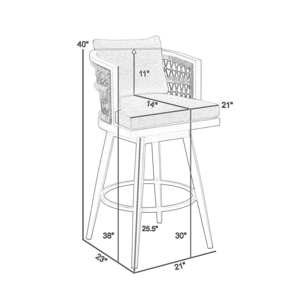 Hosa 30 Inch Outdoor Swivel Barstool Chair Gray Aluminum Woven Rope By Casagear Home BM315735