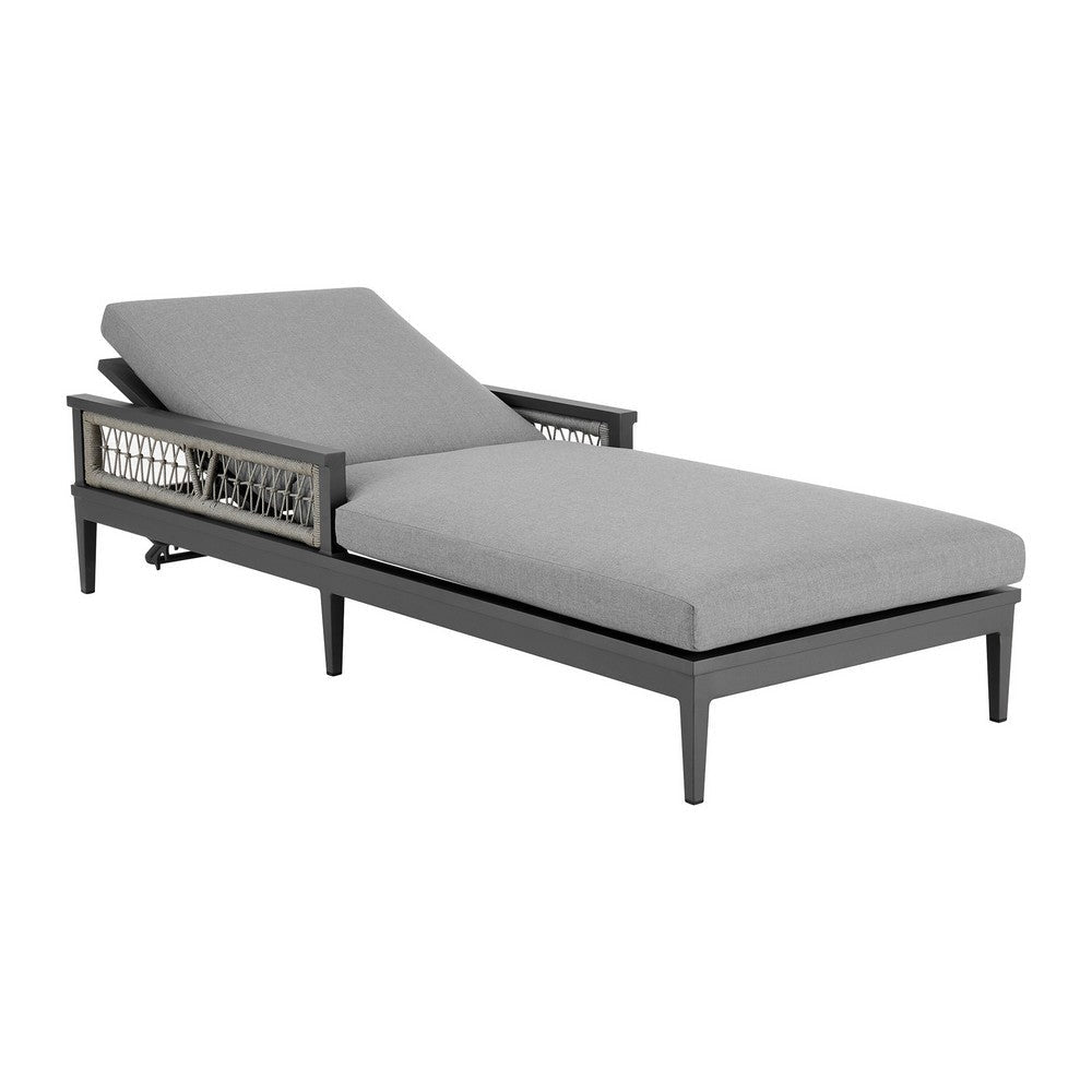 Hosa 83 Inch Outdoor Adjustable Chaise Lounger Aluminum Gray Woven Rope By Casagear Home BM315736