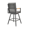 Razi 26 Inch Outdoor Swivel Counter Stool Chair Black Metal Gray Cushions By Casagear Home BM315737