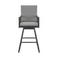 Razi 30 Inch Outdoor Swivel Barstool Chair Black Aluminum Gray Cushions By Casagear Home BM315738