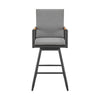 Razi 30 Inch Outdoor Swivel Barstool Chair Black Aluminum Gray Cushions By Casagear Home BM315738