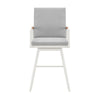 Razi 26 Inch Outdoor Swivel Counter Stool Chair White Metal Gray Cushions By Casagear Home BM315739