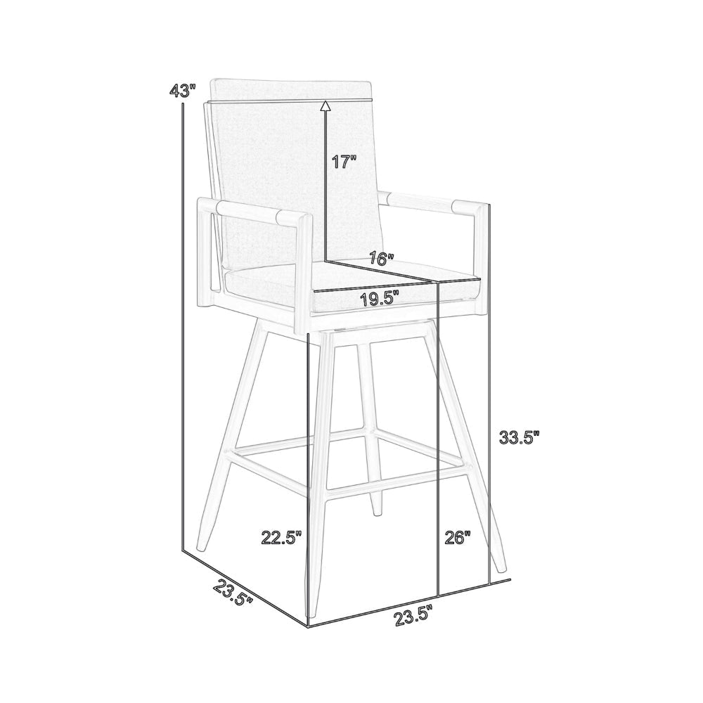 Razi 26 Inch Outdoor Swivel Counter Stool Chair White Metal Gray Cushions By Casagear Home BM315739