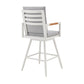 Razi 30 Inch Outdoor Swivel Barstool Chair White Aluminum Gray Cushions By Casagear Home BM315740