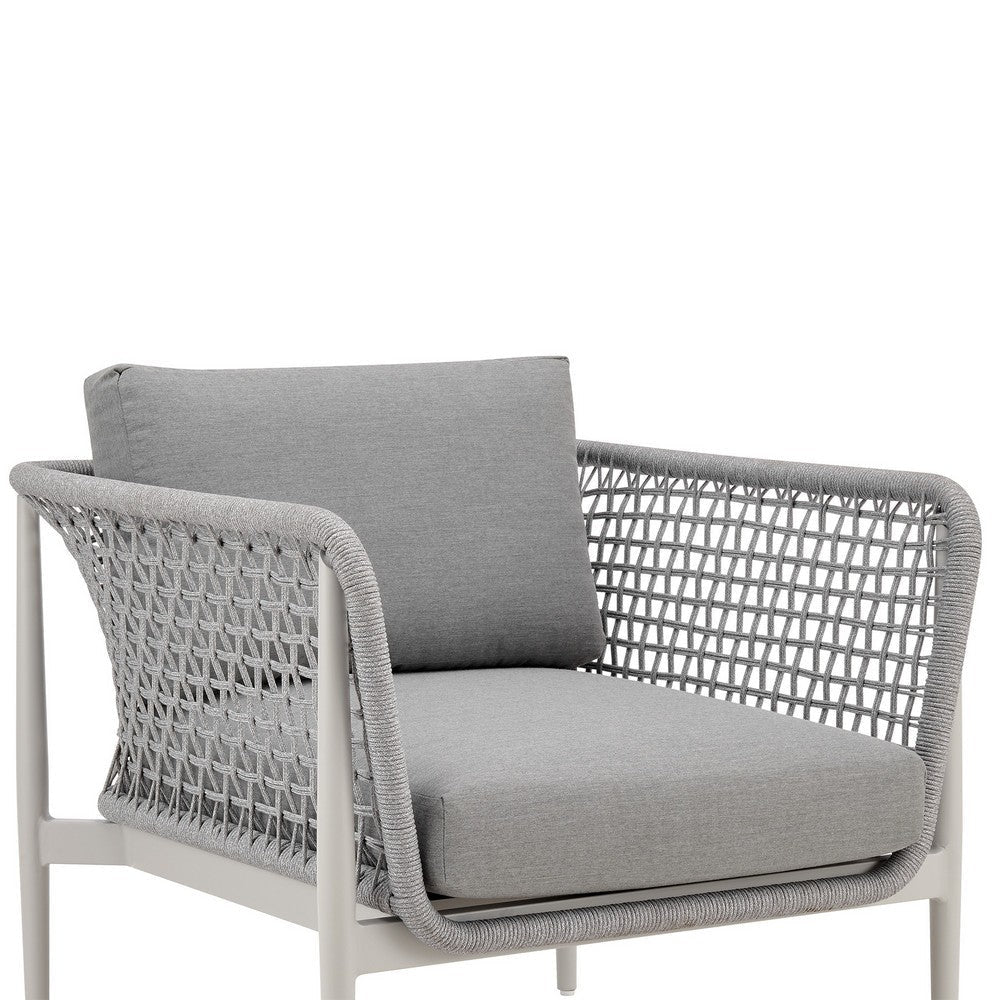 Rue 33 Inch Outdoor Patio Armchair Mesh Woven Rope Gray Aluminum Frame By Casagear Home BM315741