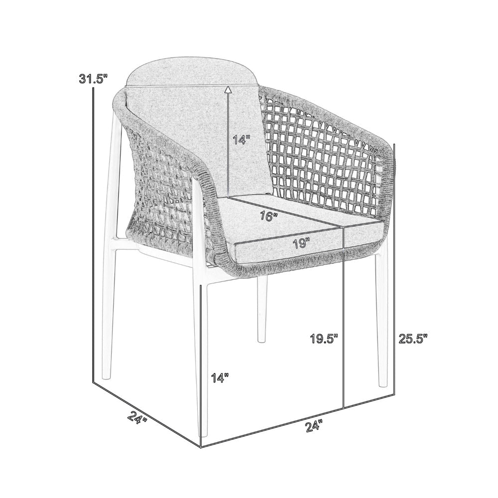 Rue 24 Inch Outdoor Patio Armchair Set of 2 Mesh Woven Rope Gray Frame By Casagear Home BM315742