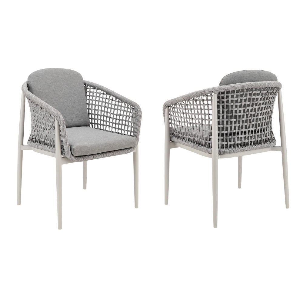 Rue 24 Inch Outdoor Patio Armchair Set of 2, Mesh Woven Rope, Gray Frame By Casagear Home