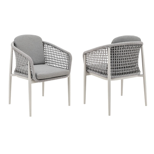 Rue 24 Inch Outdoor Patio Armchair Set of 2, Mesh Woven Rope, Gray Frame By Casagear Home