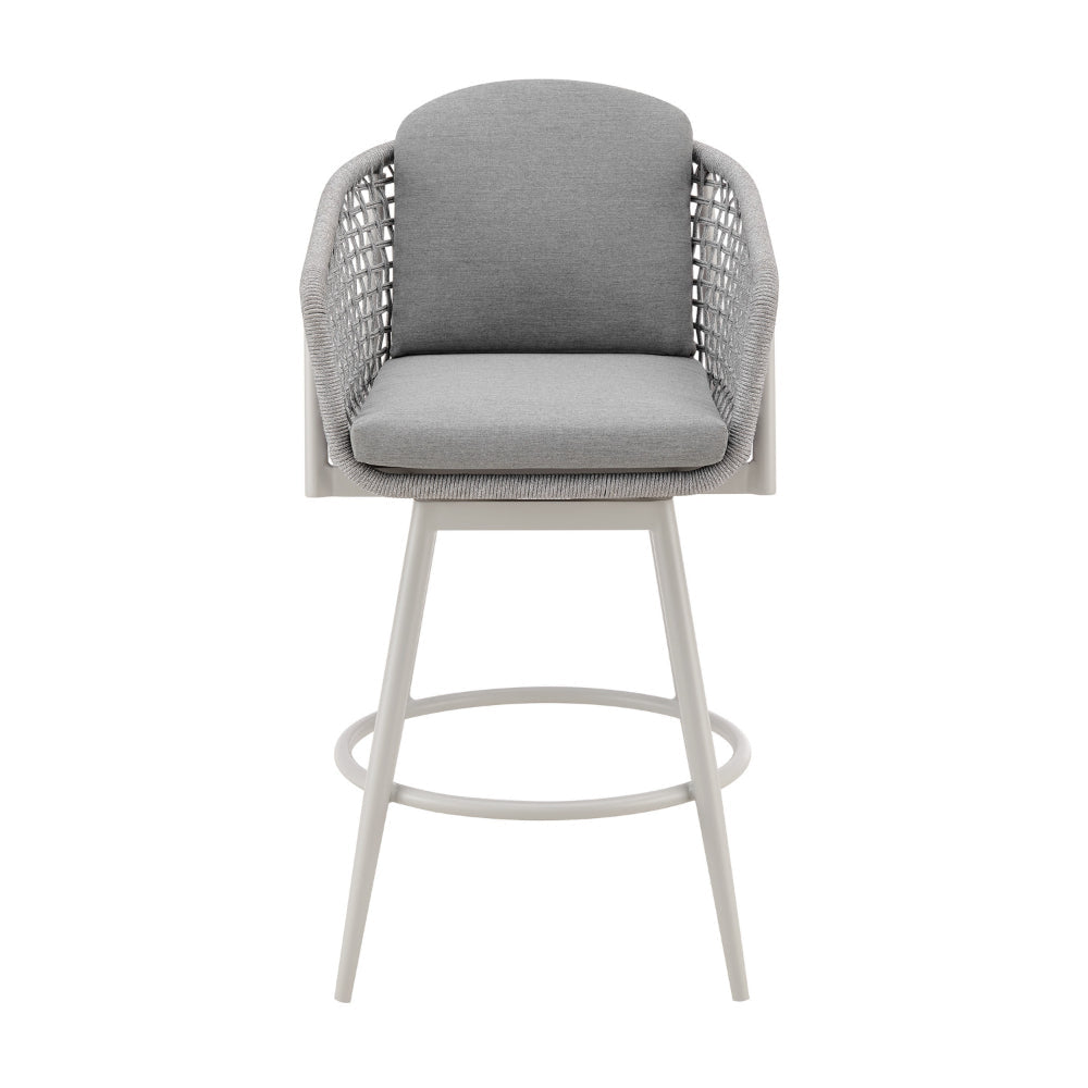 Rue 31 Inch Outdoor Swivel Barstool Chair Mesh Woven Rope Gray Aluminum By Casagear Home BM315744