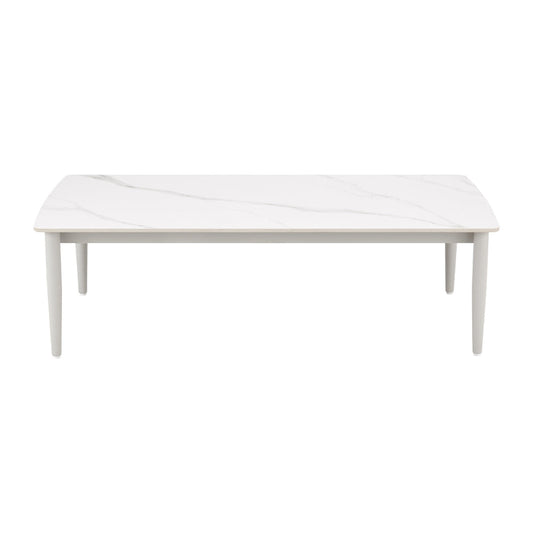 Rue 48 Inch Outdoor Patio Coffee Table, Sintered Stone Top, White Frame By Casagear Home