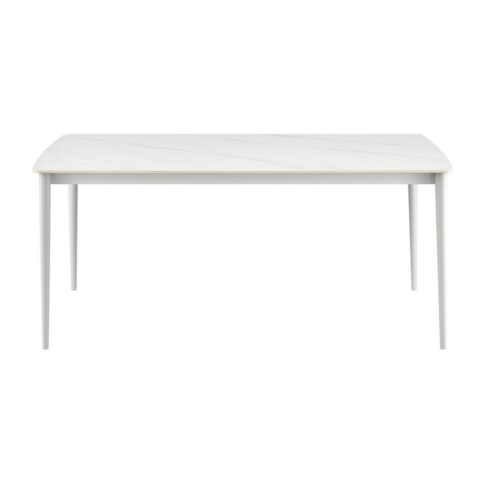 Rue 71 Inch Outdoor Patio Dining Table, Sintered Stone Top, White Frame By Casagear Home