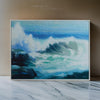 31 x 41 Handcrafted Wall Art, Crashing Waves on Framed Canvas, White, Blue By Casagear Home