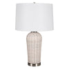 25 Inch Table Lamp Rattan Woven White Linen Shade Brushed Silver Accents By Casagear Home BM315760