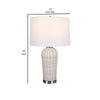 25 Inch Table Lamp Rattan Woven White Linen Shade Brushed Silver Accents By Casagear Home BM315760