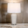 25 Inch Table Lamp Rattan Woven White Linen Shade Brushed Silver Accents By Casagear Home BM315760