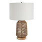 24 Inch Table Lamp Brown Woven Rope Linen Shade Wood Base Off White By Casagear Home BM315761