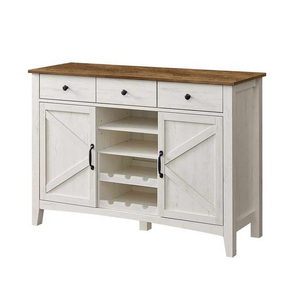 Syna 45 Inch Buffet Cabinet with 3 Storage Drawers Wine Rack White By Casagear Home BM315774