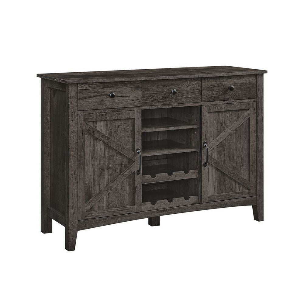 Syna 45 Inch Buffet Cabinet with 3 Storage Drawers Wine Rack Gray By Casagear Home BM315775