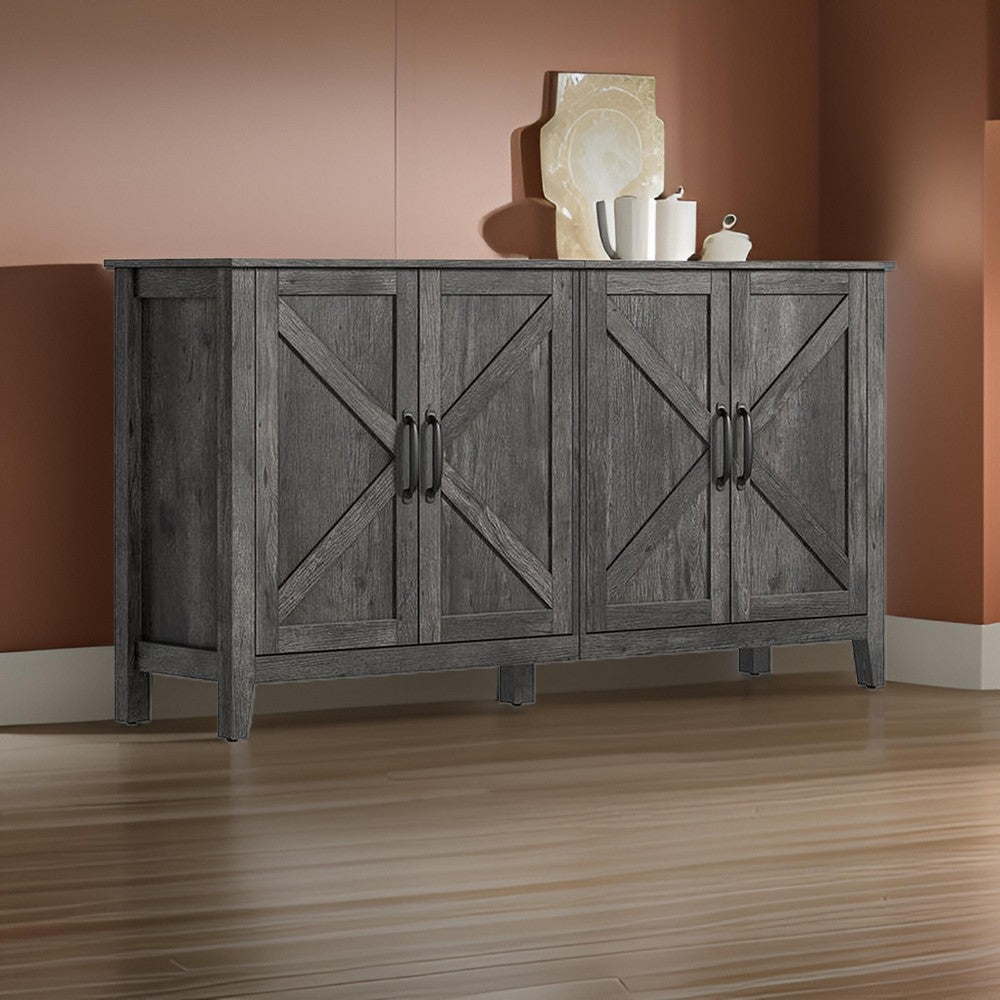 Lyxa 59 Inch Sideboard Storage Cabinet, Farmhouse Rustic Brown Wood By Casagear Home