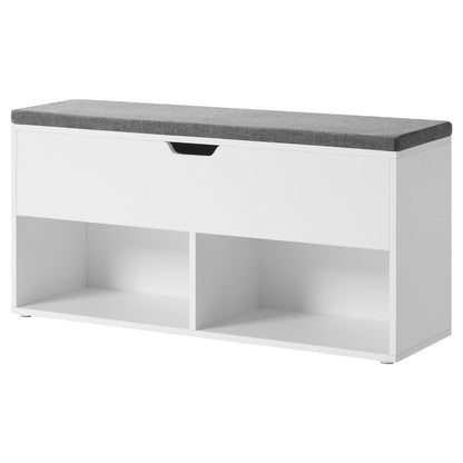 Lyne 39 Inch Shoe Bench Large Gray Storage Box 2 Open Shelves White By Casagear Home BM315782