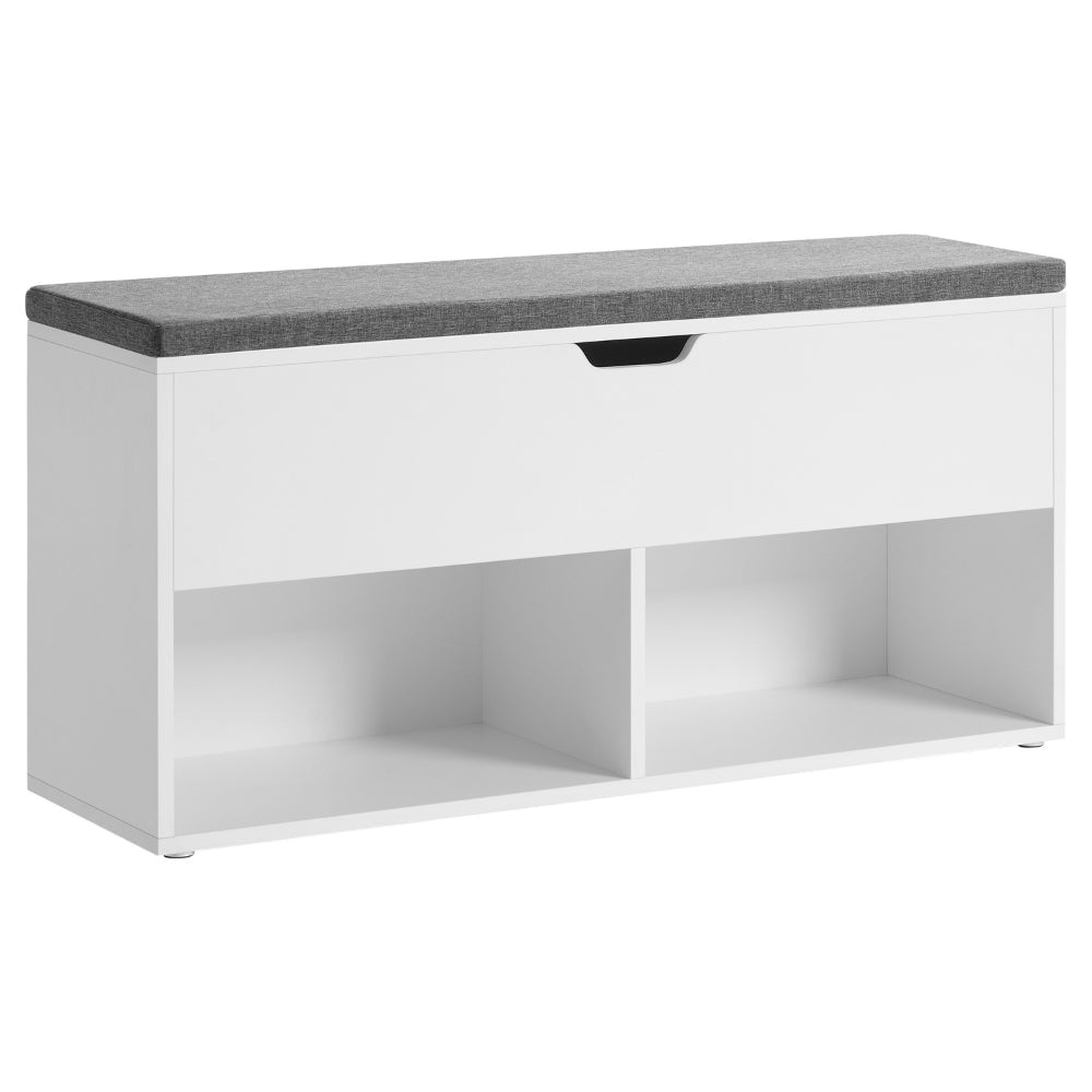 Lyne 39 Inch Shoe Bench Large Gray Storage Box 2 Open Shelves White By Casagear Home BM315782