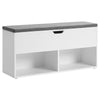 Lyne 39 Inch Shoe Bench Large Gray Storage Box 2 Open Shelves White By Casagear Home BM315782