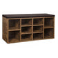 Lyne 41 Inch Shoe Rack Bench with 9 Shelves Soft Black Top Brown Wood By Casagear Home BM315783