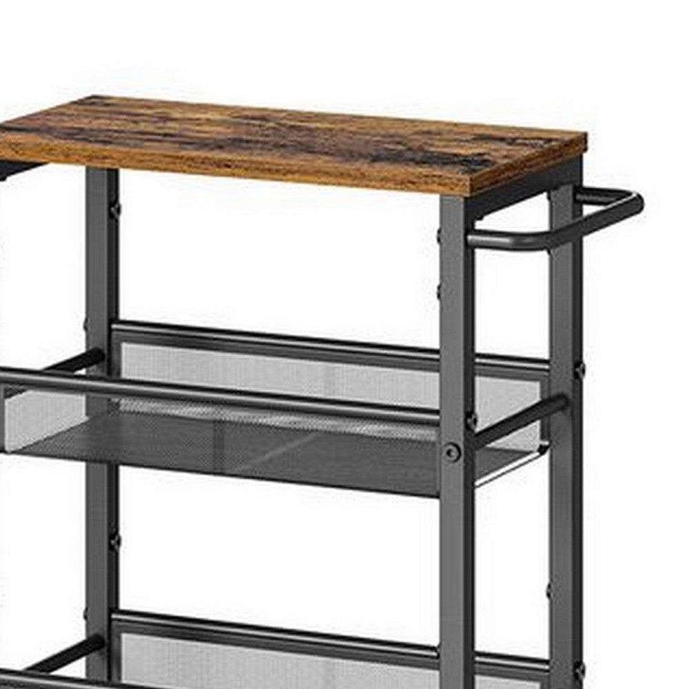 39 Inch Rolling Kitchen Trolly Cart 4 Grid Shelves Caster Wheels Black By Casagear Home BM315784