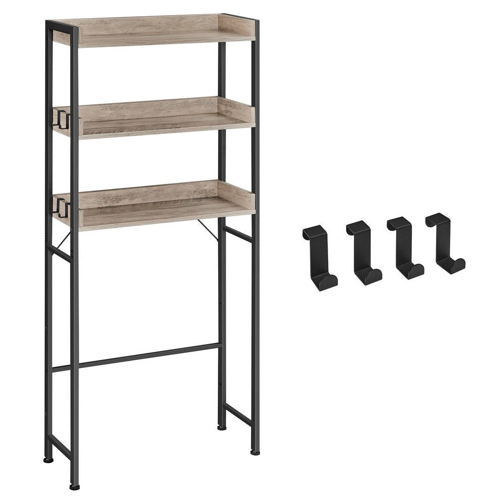 Kiu 65 Inch Bathroom Storage with 3 Shelves in Brown Wood Black Steel By Casagear Home BM315785