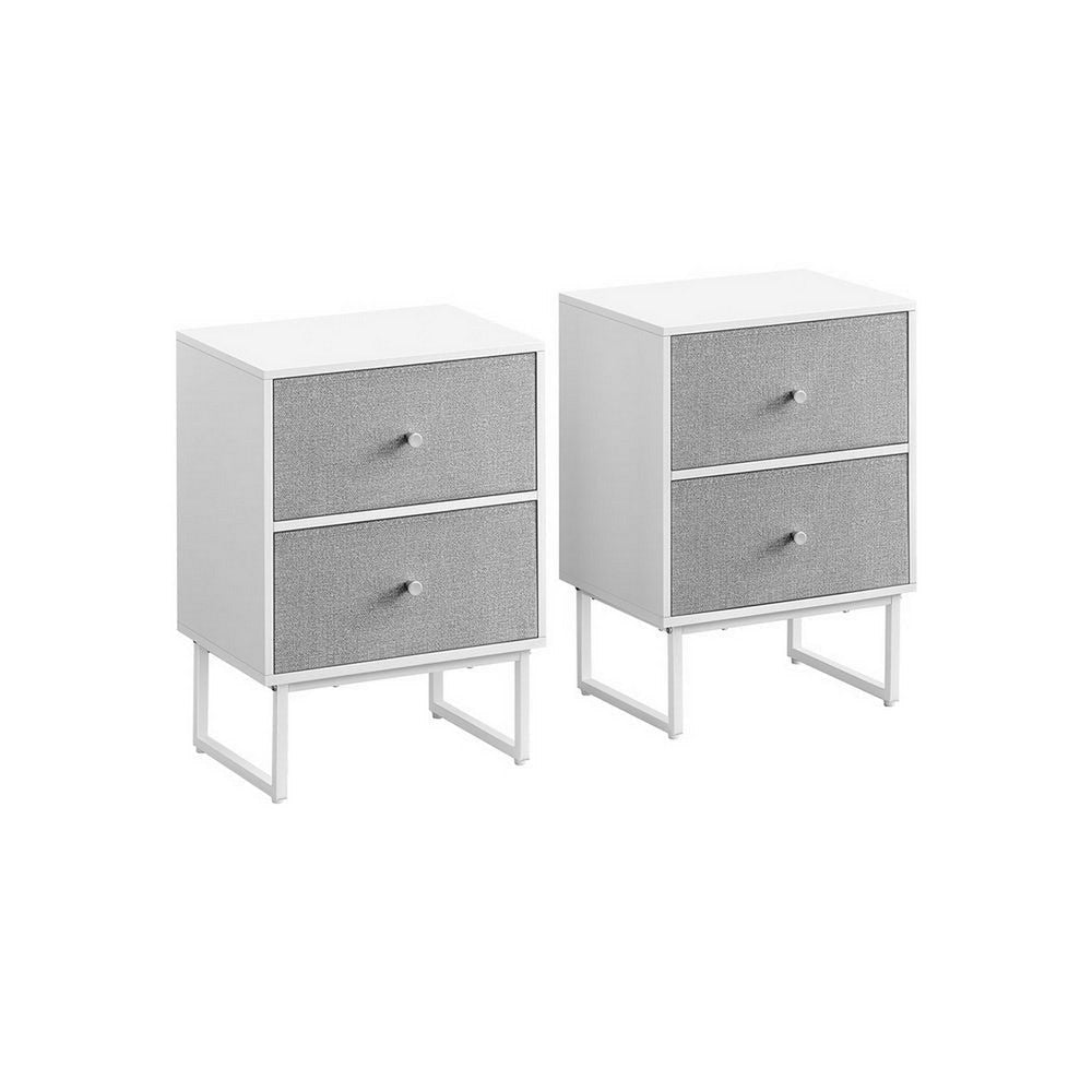 Jem 22 Inch Nightstand Set of 2 Soft Fabric Front Drawers White Steel By Casagear Home BM315787