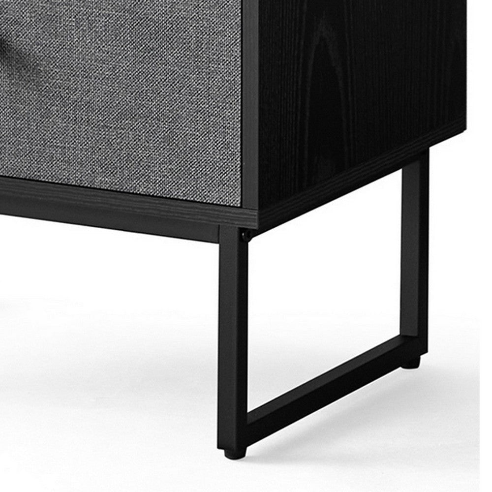 Jem 22 Inch Nightstand Set of 2 Soft Fabric Front Drawers Black Steel By Casagear Home BM315788