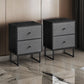 Jem 22 Inch Nightstand Set of 2, Soft Fabric Front Drawers, Black Steel By Casagear Home