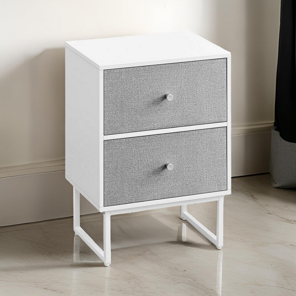 Jem 22 Inch Nightstand with 2 Removable Fabric Front Drawers, White Steel By Casagear Home